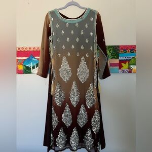 Elegant Brown Sequin Embellished Women’s Dress